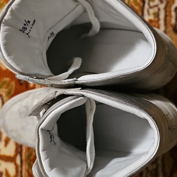 Italian Brand Hogan Suede Silver and White High Top Wedge Sneakers - Picture 8 of 13